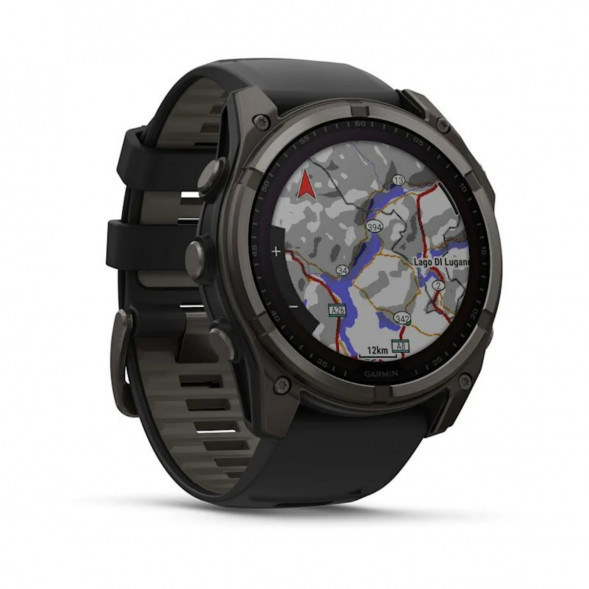 Умные часы Garmin Fenix 8, 51 мм, Solar, Sapphire Carbon Gray DLC Titanium with Black/Pebble Gray Silicone 010-02907-10 в Астрахани