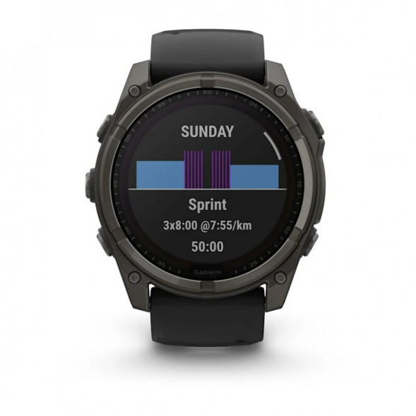 Умные часы Garmin Fenix 8, 51 мм, Solar, Sapphire Carbon Gray DLC Titanium with Black/Pebble Gray Silicone 010-02907-10 в Астрахани