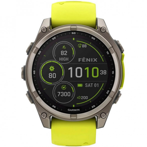 Умные часы Garmin Fenix 8, 51 мм, Solar, Sapphire Titanium with AMP Yellow/Graphite Silicone Band 010-02907-20 в Астрахани