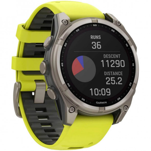 Умные часы Garmin Fenix 8, 51 мм, Solar, Sapphire Titanium with AMP Yellow/Graphite Silicone Band 010-02907-20 в Астрахани